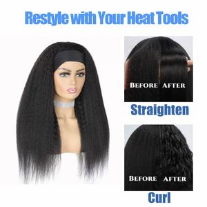Kinky Straight 100% Brazilian Remy Human Hair Long <b>Wig</b> Elastic Headband Soft Natural Feel Glueless Natural <b>Black</b> <b>Women</b> 180% - Product Image 2