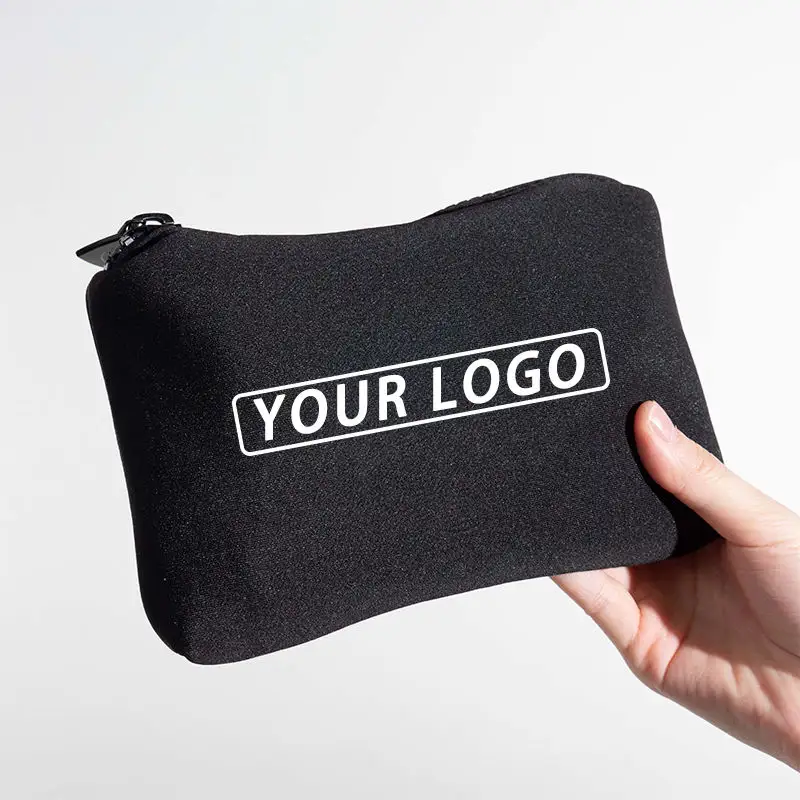 Logo personalizzato nero piccolo sacchetto cosmetico per trucco in Neoprene Mini sacchetti in Neoprene per la conservazione della bellezza da viaggio da toilette