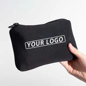 Logo personnalisé noir petit sac cosmétique de maquillage en néoprène mini pochettes en néoprène pour le stockage de beauté de voyage de toilette