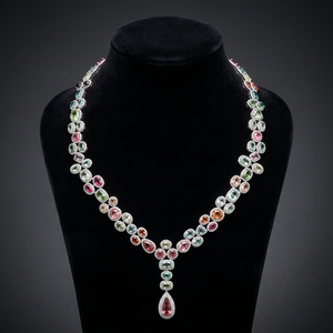 Collier de luxe en platine pour femme avec diamants fantaisie taille poire, bijoux de mariage - Product Image 4