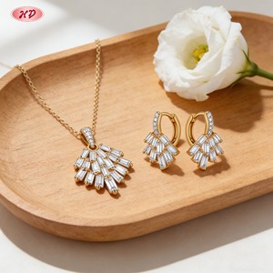 Parures de bijoux en zircon en forme d'éventail Hengdian pour femmes, plaqué or 18 carats, Joyas <span class=keywords><strong>Al</strong></span> Por Mayor, MOQ6 - Product Image 4