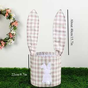 Panier brodé en toile à carreaux avec oreilles de lapin, panier personnalisé en gingham, panier à oreilles de lapin pour Pâques, idéal pour les cadeaux et la décoration de fête - Product Image 3