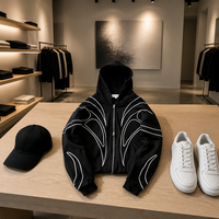 ZHILIAN Sweat à capuche court zippé avec broderie en corde, fermeture éclair YKK, style streetwear épais, vente en gros, OEM, ODM, marque privée
