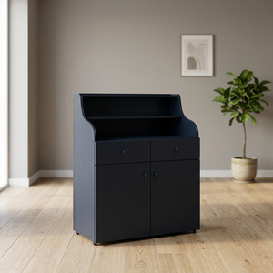 Meuble de salon moderne en panneaux de particules noirs, buffet de rangement, console avec 2 tiroirs et portes - Product Image 3