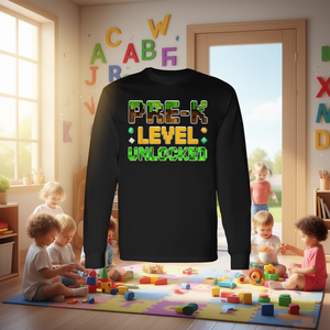 Camiseta de manga larga desbloqueada de nivel Pre K para niños, estilo gamer para el primer día de preescolar - Product Image 3