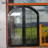 Puerta Arqueada Principal de Entrada Exterior Francesa Meidoor, Puerta Arqueada de Vidrio Moderna, Aislamiento Interior y Exterior, Puertas de Aluminio Negras