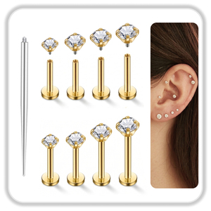 JiaXin ASTM-F136 Titanio de grado implante con rosca y parte trasera plana para piercing de nariz, Daith, Forward Helix, <span class=keywords><strong>Medusa</strong></span>, Monroe, Pendientes de circonita - Product Image 1