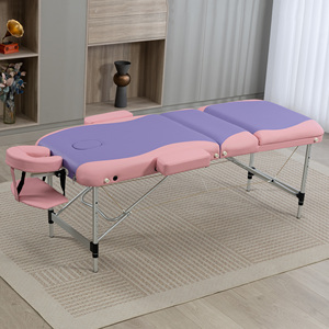 Lettino da Massaggio Pieghevole a 3 Sezioni Rosa Viola con Telaio in Alluminio, Tavolo da Spa Regolabile con Foro Facciale, Lettino <span class=keywords><strong>per</strong></span> Salone, Fisioterapia, Tatuaggi e Bellezza - Product Image 3