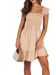 Vestido bohemio informal de verano para mujer, sin mangas, con espalda descubierta, cuello cuadrado, minivestido con volantes ahumados, vestido veraniego acampanado - Product Image 4