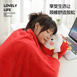 Coussin chauffe-mains et couverture Thème Année du Dragon 35x30cm 165x90cm Rouge et Or Nouveauté Lavable Cadeau pour la sieste au bureau - Product Image 4