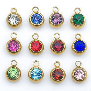 HB491 - Accesorio de Acero Inoxidable de 6 mm con 12 Piedras de Nacimiento, <span class=keywords><strong>Piedra</strong></span> de Cristal de Acero Inoxidable, <span class=keywords><strong>Piedra</strong></span> de Cumpleaños de la Suerte, para Joyería - Product Image 1