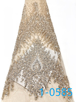 Tissu en dentelle brodée de luxe avec perles et sequins, prix de gros usine YZ, tissu en filet vert avec perles et sequins pour robes