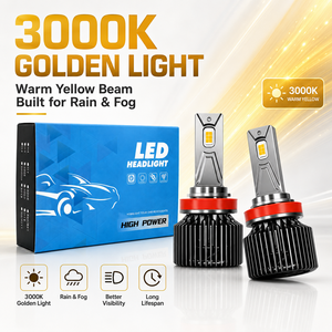 ไฟหน้า LED สีเหลืองทอง XVIEW 3000K 140W 28000LM H4 H7 H11 ไฟตัดหมอก ท่อทองแดงคู่ สำหรับฤดูฝน <span class=keywords><strong>ราคา</strong></span>โรงงาน - Product Image 1