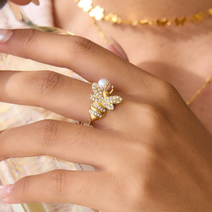 Bee <b>Ring</b> 18K Gold Plated Stainless Steel With Pearl And <b>Crystal</b> Insect Design For Women Jewelry Gift - Product Image 3