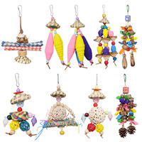 Jouets à mâcher pour grands perroquets, écologiques, en bois naturel, blocs de bois, cage à oiseaux, support, boules de rotin colorées, jouet à bascule
