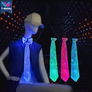 T-가치있는 남여 파티 소품 빛나는 참신 광섬유 USB 충전식 7 색 LED 라이트 넥타이 넥타이