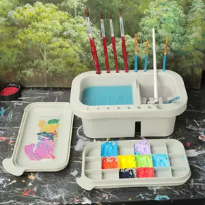 ब्रश क्लीनर वॉशर मल्टीफ़ंक्शन प्लास्टिक होल्डर के साथ वॉटरकलर पैलेट पेंट ऐक्रेलिक वॉटरकलर पेंट के लिए ब्रश वॉशर