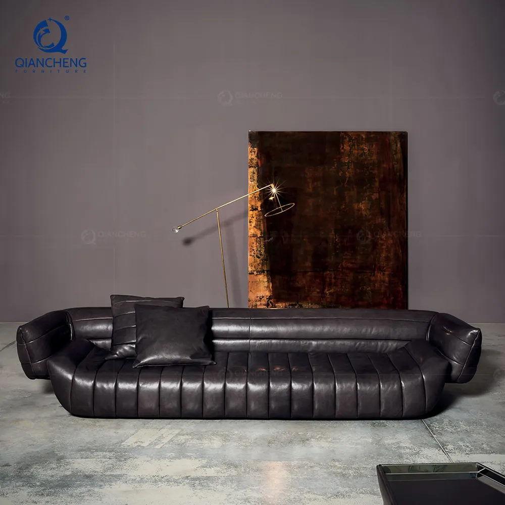Canapé noir en cuir véritable vintage nordique dernier cri meubles de canapé de salon en cuir moderne best-seller en gros