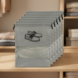 Housse de chaussures réutilisable en coton gris personnalisable avec fermeture à nouer, sac à chaussures durable pour le shopping, sac anti-poussière écologique pour chaussures - Product Image 2
