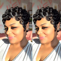 Perruque Cheveux Humains Bouclés Courts Coupe Pixie Très Vendue, Fabrication Machine, Prête à Porter, Installation Facile, Aspect Naturel pour Femmes Noires