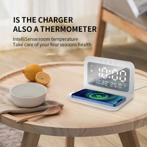 15W <strong>2</strong> in 1 Mirror Wireless Charger <strong>Clock</strong> LED Desktop <strong>Digital</strong> Alarm <strong>Clock</strong> Wireless Charger <strong>With</strong> <strong>Temperature</strong> <strong>and</strong> <strong>Date</strong> Display - Product Image 5
