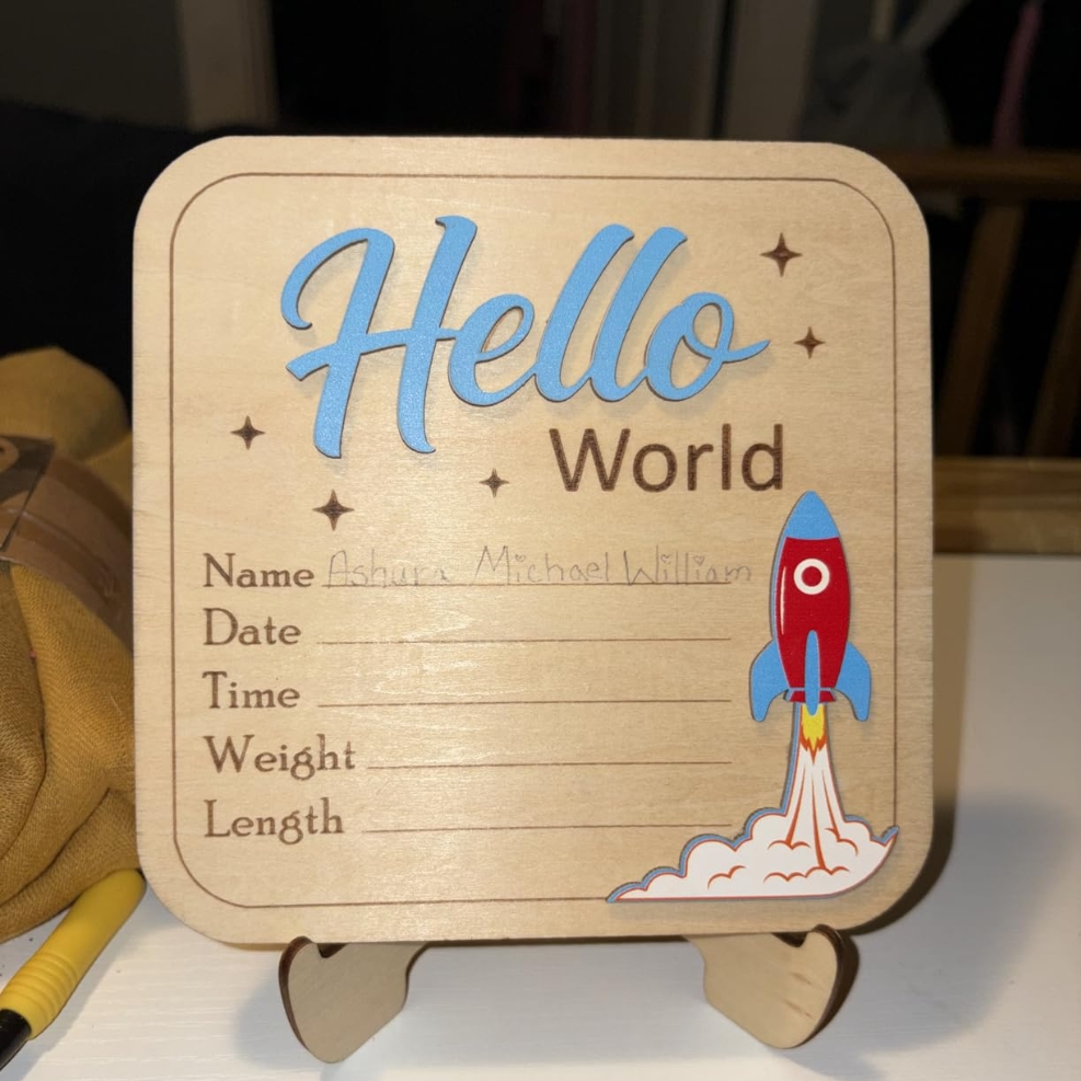 3D  Hello World Newborn Sign