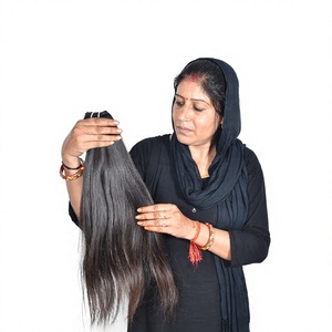 Extensiones de Cabello Humano Remy Virgen Puro Indio Negro Liso 100% Natural con Cutícula Alineada, Sin Enredos, Doble Trama a Máquina, Sueltas - Product Image 1