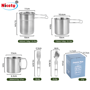 304 thép không gỉ di động cắm trại Cookware Set với Cup và Spoon cắm trại nồi nấu ăn ngoài trời Cookware <span class=keywords><strong>Kit</strong></span> - Product Image 6