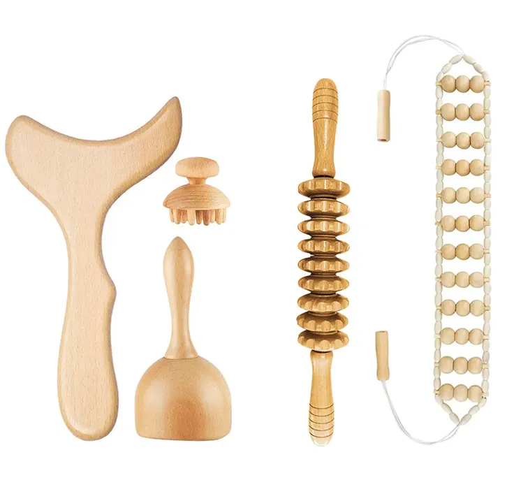 Lymphatic drainage relaxes muscles against cellulite Non-invasive Treatment 100% Natural hand-held wooden roller massager