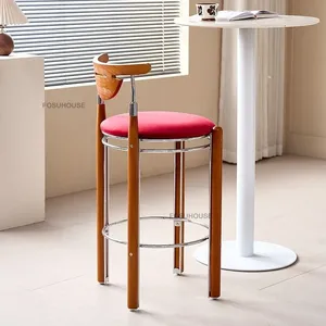 Tabourets de <span class=keywords><strong>bar</strong></span> en bois massif avec dossier haut, design <span class=keywords><strong>scandinave</strong></span> moderne, chaises de comptoir pour îlot de cuisine, vente en gros, fabricant OEM, sur mesure - Product Image 4