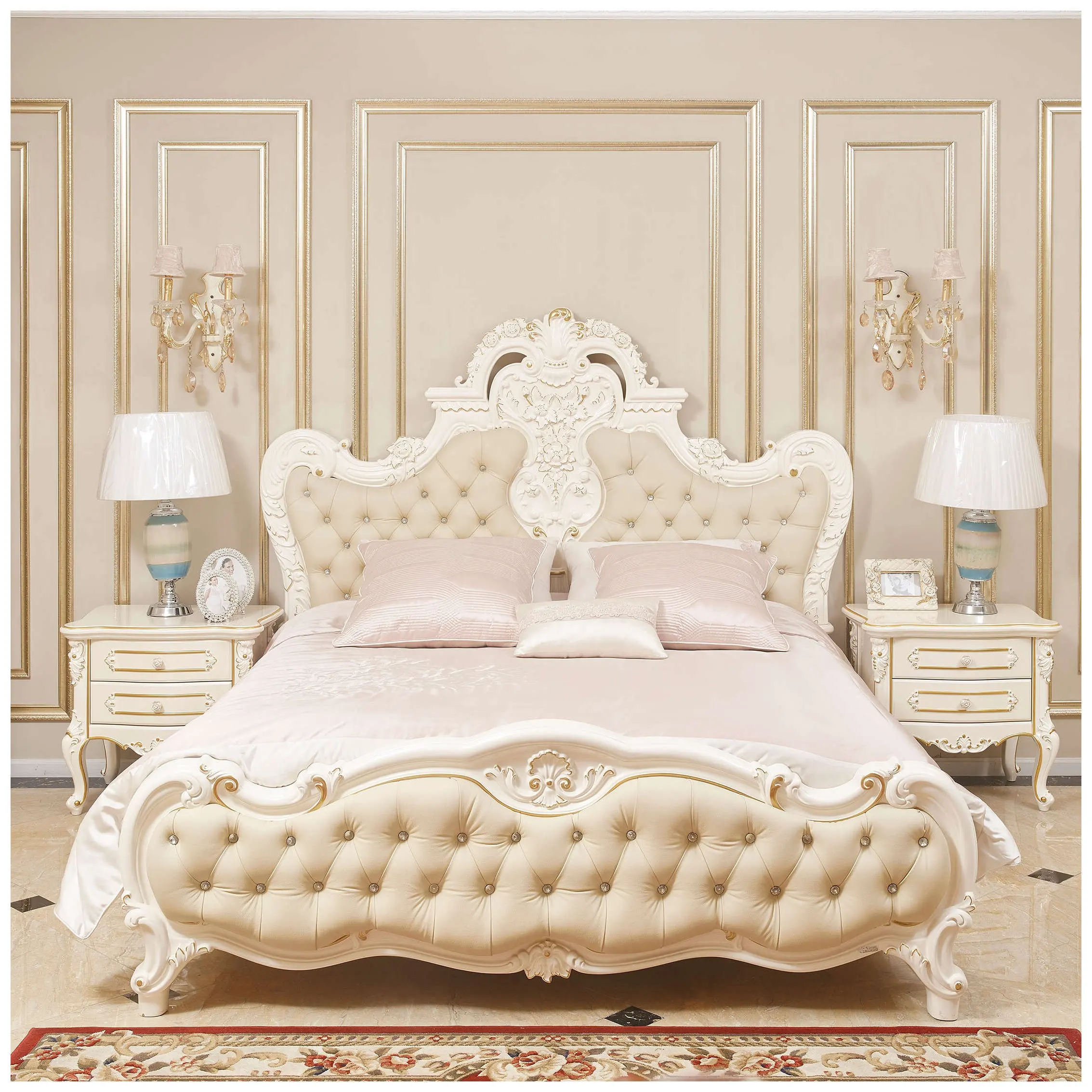 ヨーロピアンスタイルのベッド家具アンティークイタリアンスタイルのベッドルームクラシック家具