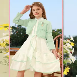 Vestido para meninas 2023 primavera outono novo conjunto infantil vestido de princesa saia casual performance