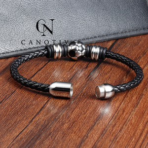 Mode Football Charme Bracelets pour Hommes <span class=keywords><strong>Joueur</strong></span> <span class=keywords><strong>De</strong></span> Football Cadeau Artisanat En Cuir En Acier Inoxydable Bracelet Bijoux - Product Image 6