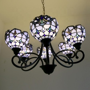 LongHuiJing Rose Pendant Lamp 3Lights Tiffany Style Stained Art Glass Hanging <b>Light</b> Home Table Lamp Stained Glass Lamp - Product Image 1