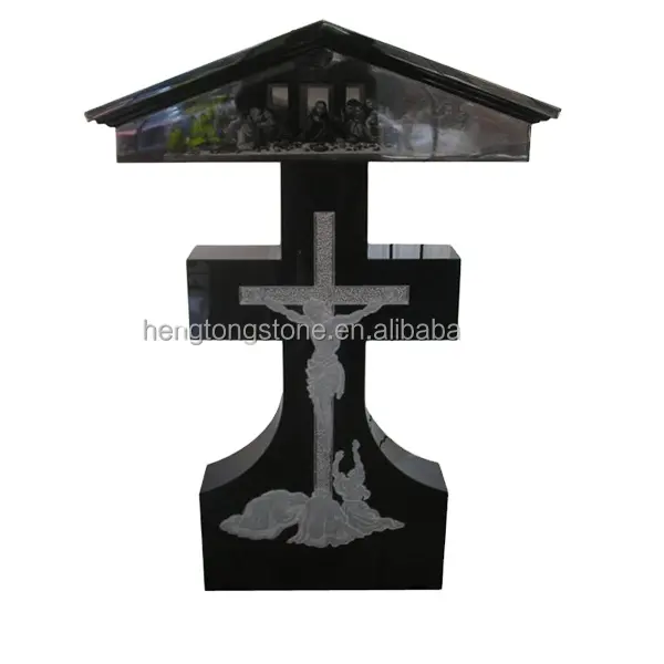 Customized Russia Style High Polished China Black Granite Tombstone Monuments