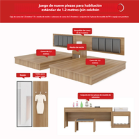 Ensemble de chambre à coucher en bois au design moderne personnalisé pour hôtels, villas, appartements – Lit double complet avec panneau et armoire individuelle portable