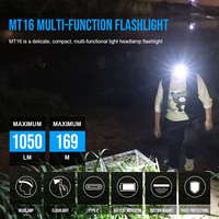 Lampe frontale rechargeable TrustFire MT16 1050LM EDC, étanche IPX8, charge Type-C, avec aimant puissant, lampe torche pour travaux en extérieur