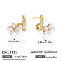 Boucles d'oreilles clous en résine et zircon doré avec perles et pierres lisses polies brillantes pour femme, bijoux de tous les jours, style cadeau