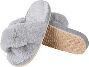 Giusta <span class=keywords><strong>casa</strong></span> di lusso da <span class=keywords><strong>donna</strong></span> Cross Band per pantofole Fuzzy Soft Open Toe <span class=keywords><strong>casa</strong></span> invernale per pantofole camera da letto calda accogliente con fodera in pelliccia - Product Image 3