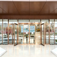 Pintu Geser Kaca Otomatis Modern dengan Sensor, Berbahan Aluminium Tempered, Sistem Pembukaan Dua Arah, untuk Eksterior Komersial, Hotel, Mal