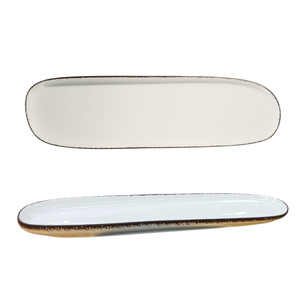 Bandeja Ovalada de Porcelana con Diseño de Ondas, 41.5x11.5cm, Blanca - Product Image 1