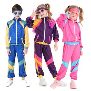 Tuta Sportiva Anni '80 per Ragazzi e Ragazze, Costume Hip Hop, Set Top e Pantaloni, Outfit Retrò Disco, Abbigliamento Sportivo Blu Rosa, Uniforme da Baseball - Product Image 2