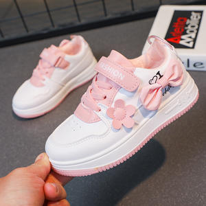 Pembe beyaz şerit yay spor ayakkabı kız bahar sonbahar stilleri çocuk öğrenciler hafif rahat düşük üst düz ayakkabı - Product Image 3