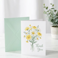 Tarjetas de Agradecimiento con Diseño de Margaritas en Acuarela Impresas Personalizadas con Sobres |   Tarjetas de Felicitación Florales al por Mayor |   Tarjetas de Regalo de Papel Ecológicas