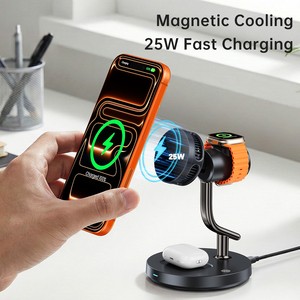 แท่นชาร์จไร้สาย 3 in 1 สำหรับ iPhone พร้อมไฟกลางคืนอุ่นๆ ชาร์จเร็ว 25W ระบบระบายความร้อนด้วยแม่เหล็ก AI TEC Magcold วัสดุโลหะผสม ขายส่ง - Product Image 2