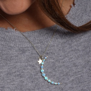 <span class=keywords><strong>Collana</strong></span> Gemnel da Donna per Uso Quotidiano con Charm in Argento <span class=keywords><strong>e</strong></span> Opale Blu a Forma di <span class=keywords><strong>Luna</strong></span> <span class=keywords><strong>e</strong></span> Stella - Product Image 6