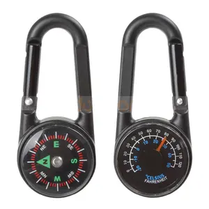 Double Side Mini Compass Snap Hook 3-in-1 Multifunctional Hiking Metal Thermometer Carabiner