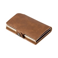 Dompet antik kulit PU pemegang kartu kredit pria casing baja dengan kotak hadiah klip uang tunai