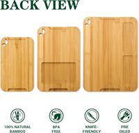 Ensemble de planches à découper en bambou double face FSC FDA avec logo personnalisé, rainure pour jus, poignée latérale et support de rangement