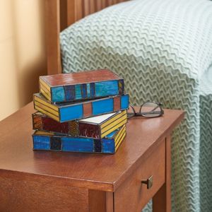 Vintage Stacked Books Lamp Stacked Book Shape <b>Light</b> Stained Glass <b>LED</b> Book <b>Light</b> for <b>Reading</b> Home Decor Nightstand Desk Lamp - Product Image 4